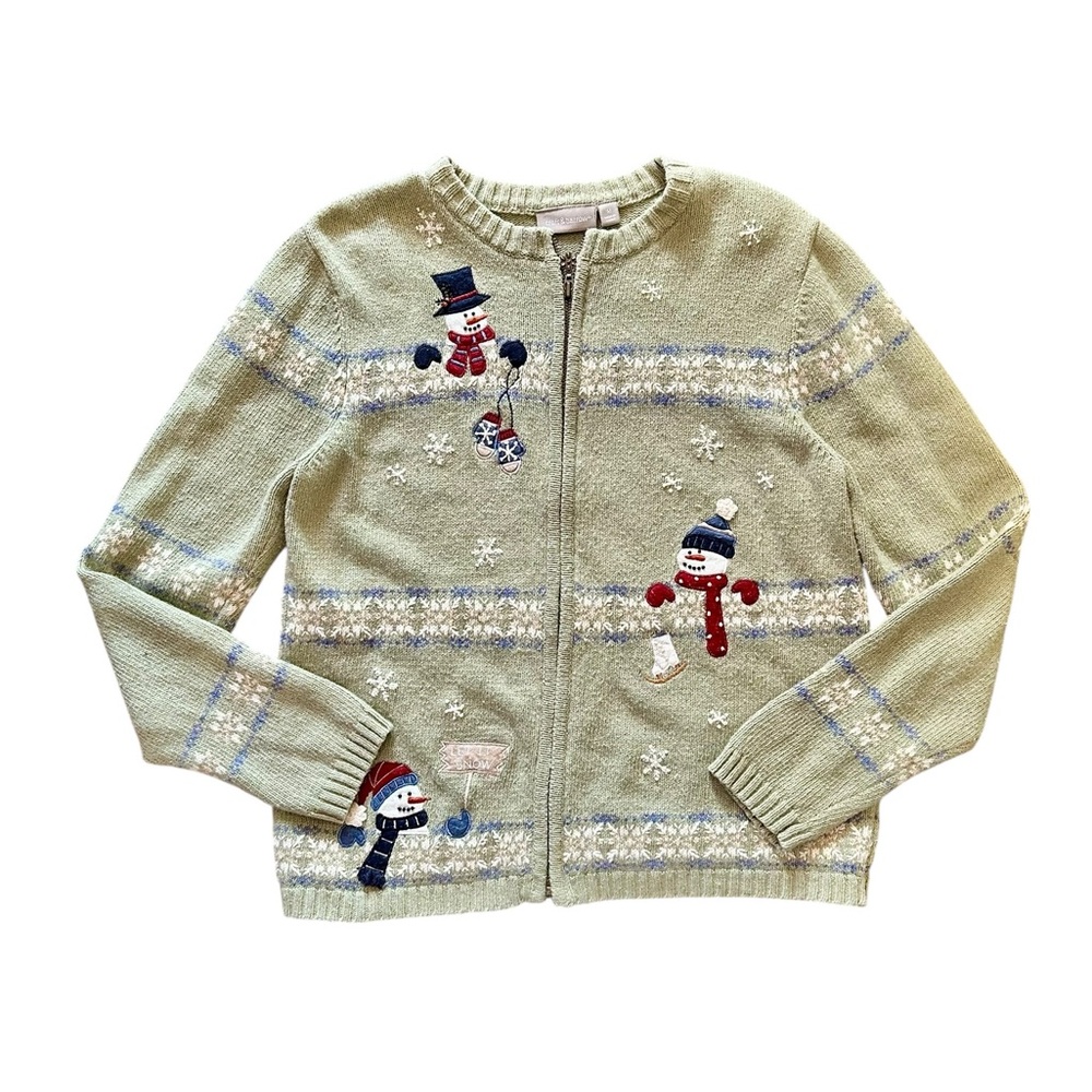 Croft & Barrow Women’s Medium Snowman Zip-Up Christmas Sweater - Picture 1 of 8